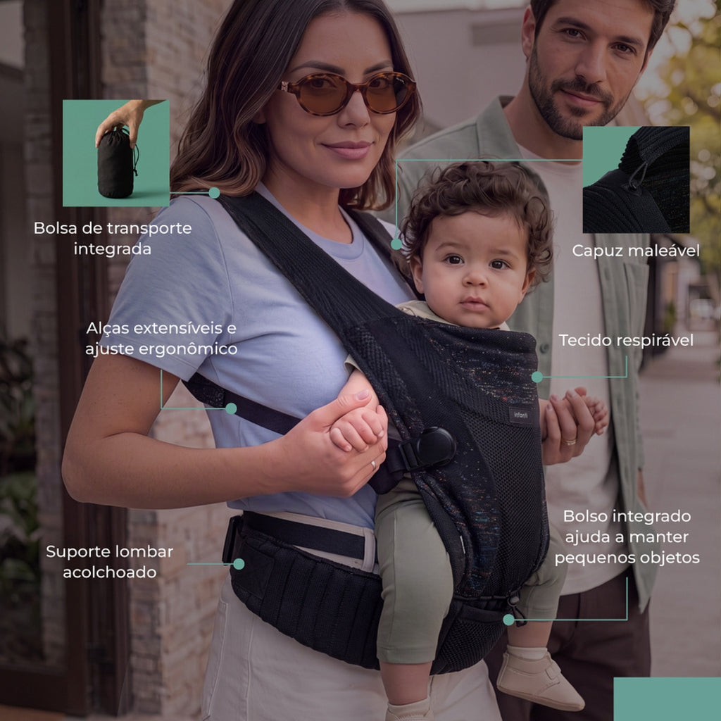 Canguru Infanti Panino Preto Joy - Fácil de vestir e ajustar 